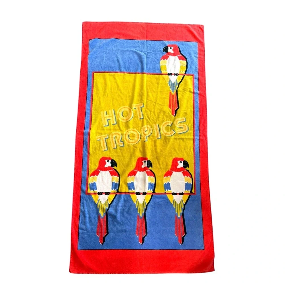 Vintage‎ Cotton Beach Towel 80s Parrot Hot Tropics Bright Colorful Tropical Pool